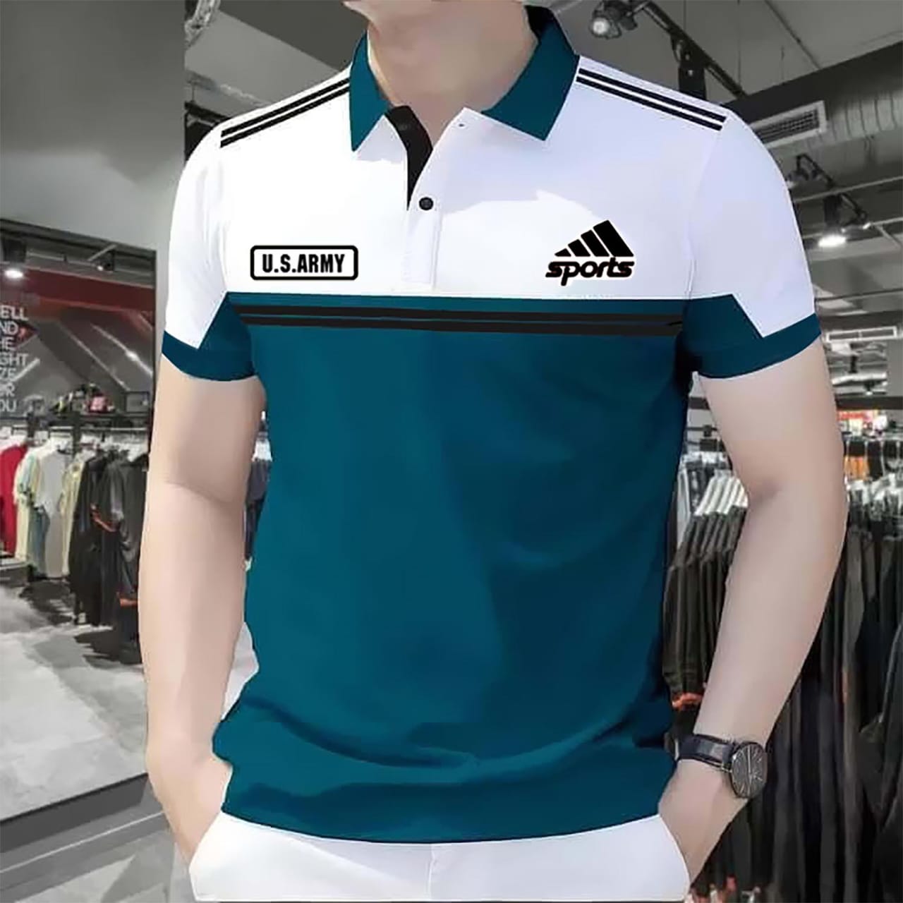 PK Cotton Polo Shirt For Men's [New Sports White/Patrol]