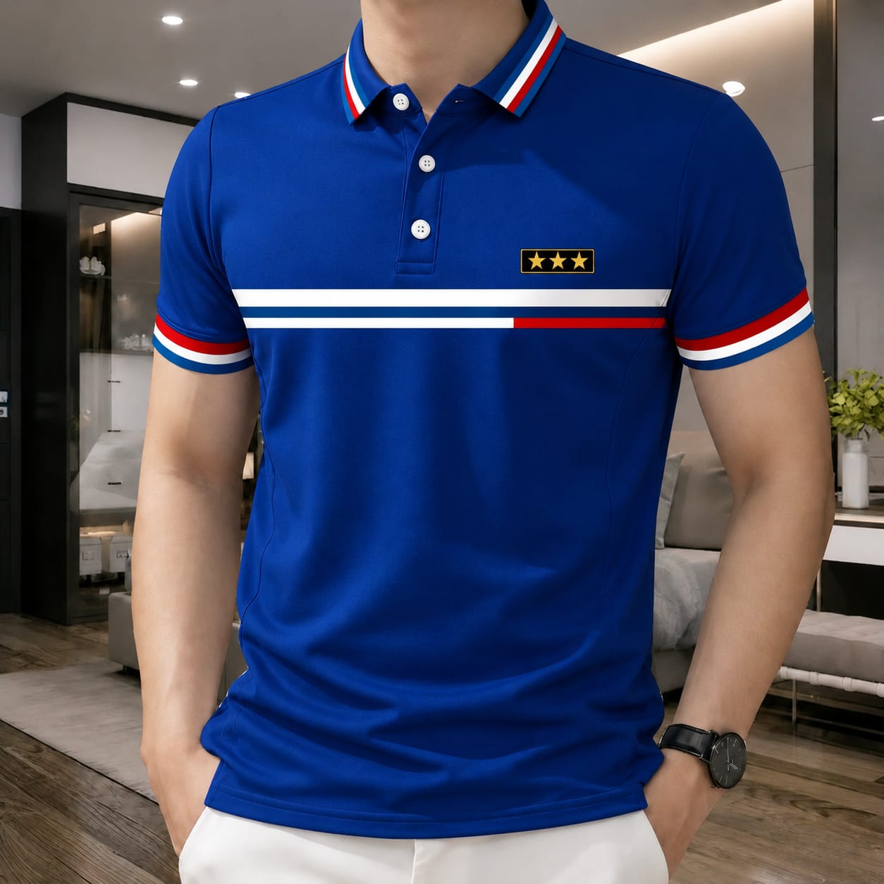 PK Cotton Polo Shirt For Men's (3 Star Royal Blue)