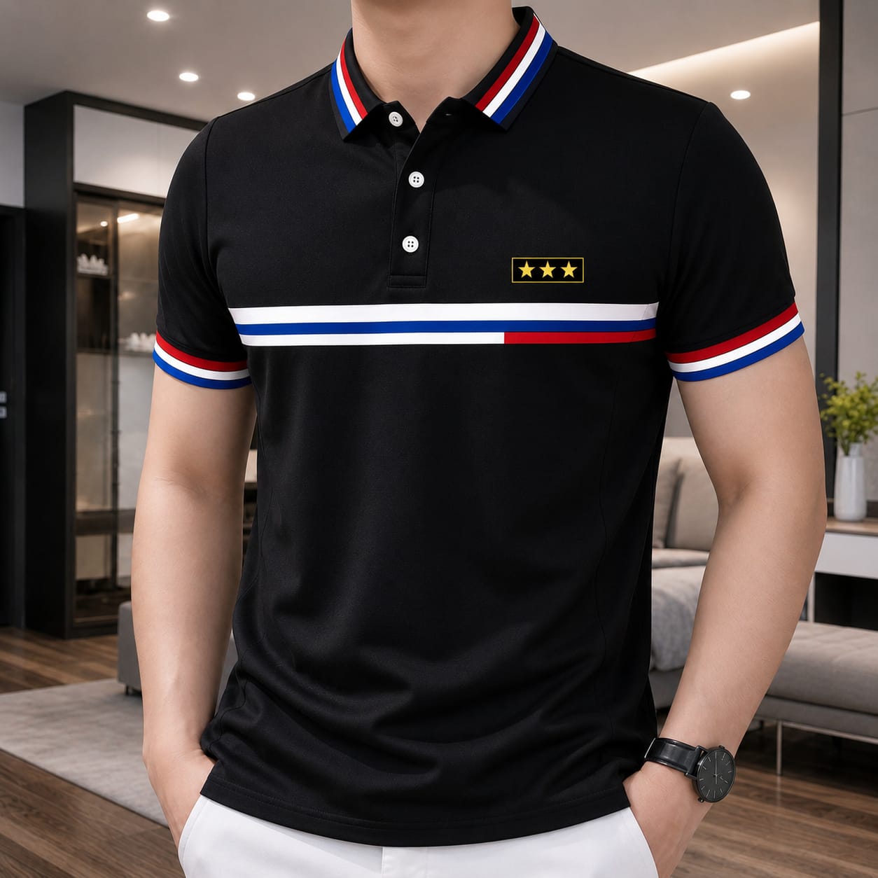 PK Cotton Polo Shirt For Men's (3 Star Black)