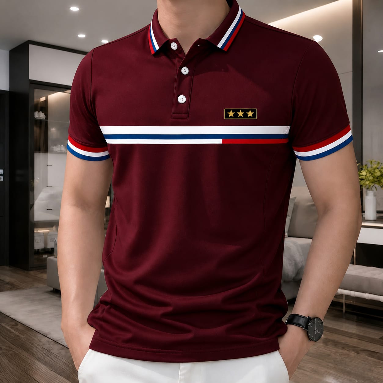 PK Cotton Polo Shirt For Men's (3 Star Meroon)